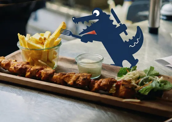 Visuel social media Restaurants Crocodile – mascotte et brochette frites