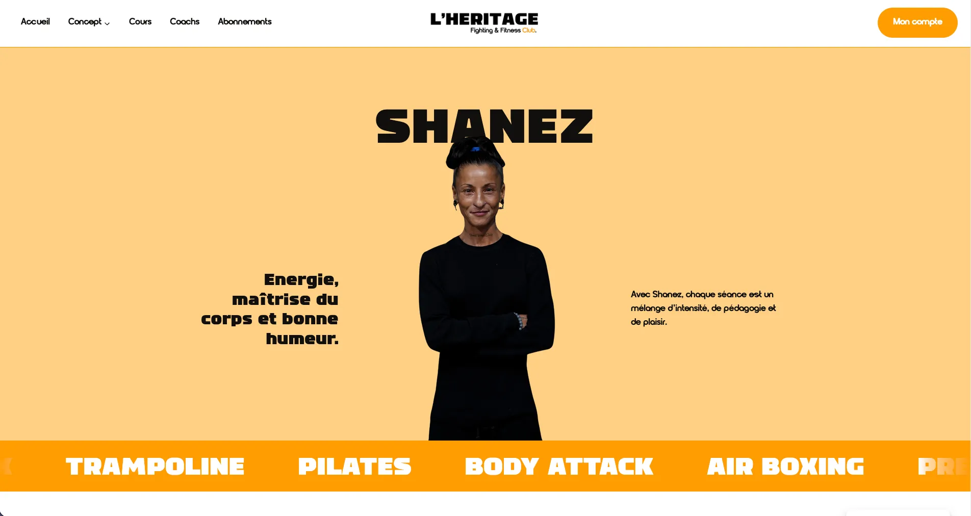 Page coach Shanez — site L'Héritage Club