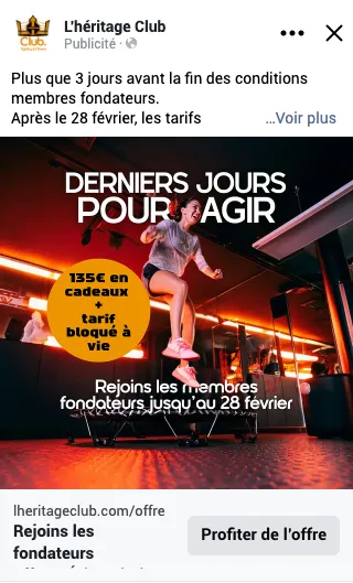 Pub Meta — Derniers jours membres fondateurs L'Héritage Club