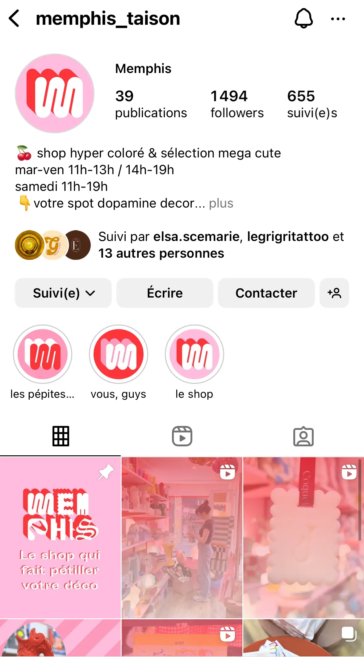 Profil Instagram @memphis_taison — boutique déco Memphis Metz